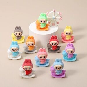 6PCs Fuzzy Labubu on Rocking horse set. Cute Rocker Pastel. Great Toy for Kids